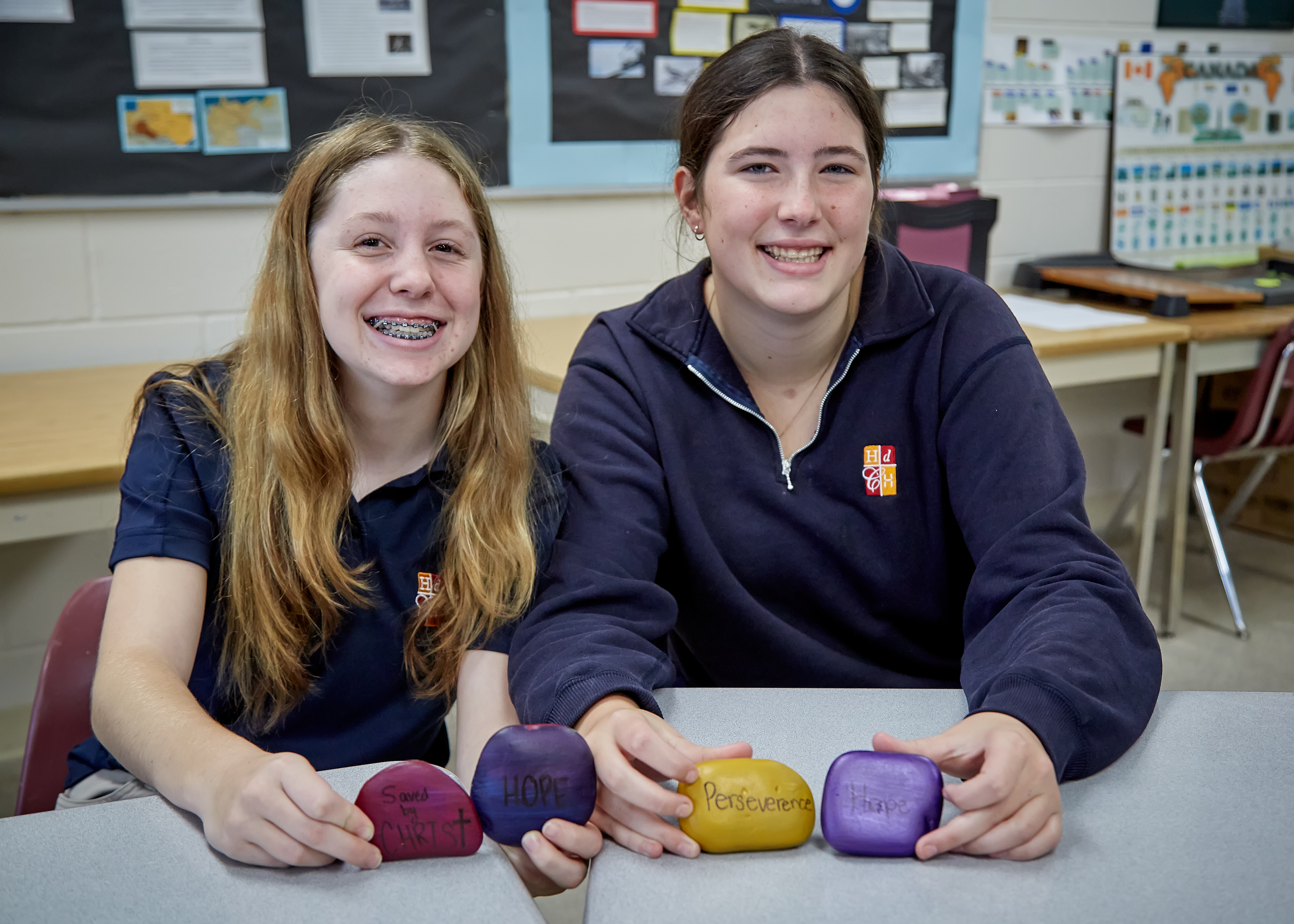 two girls in a classroom